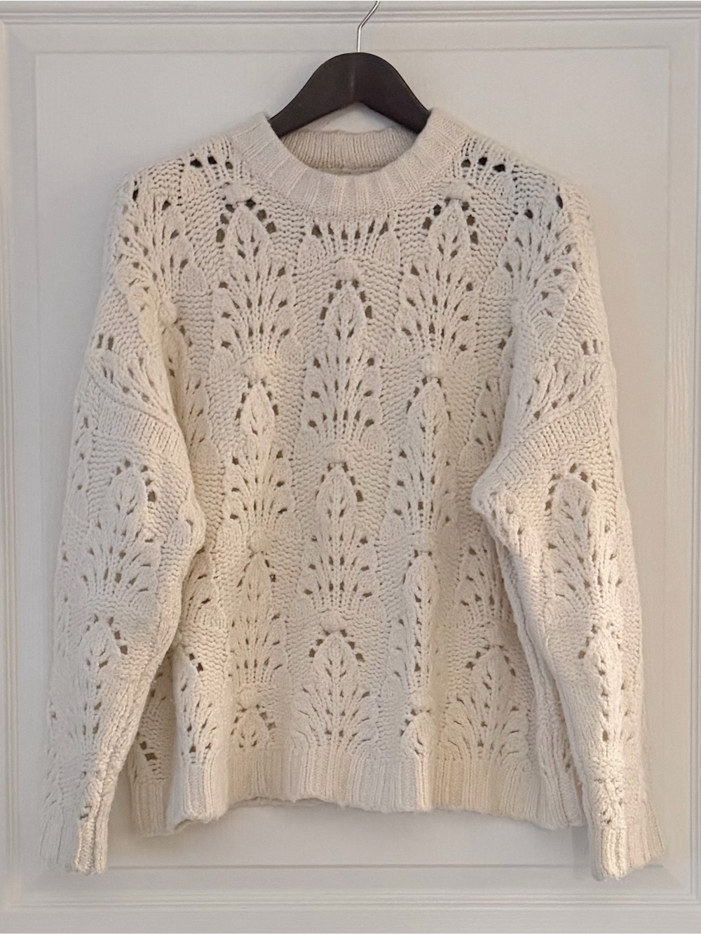 aerie Ivory Oversized Openwork Crewneck Sweater